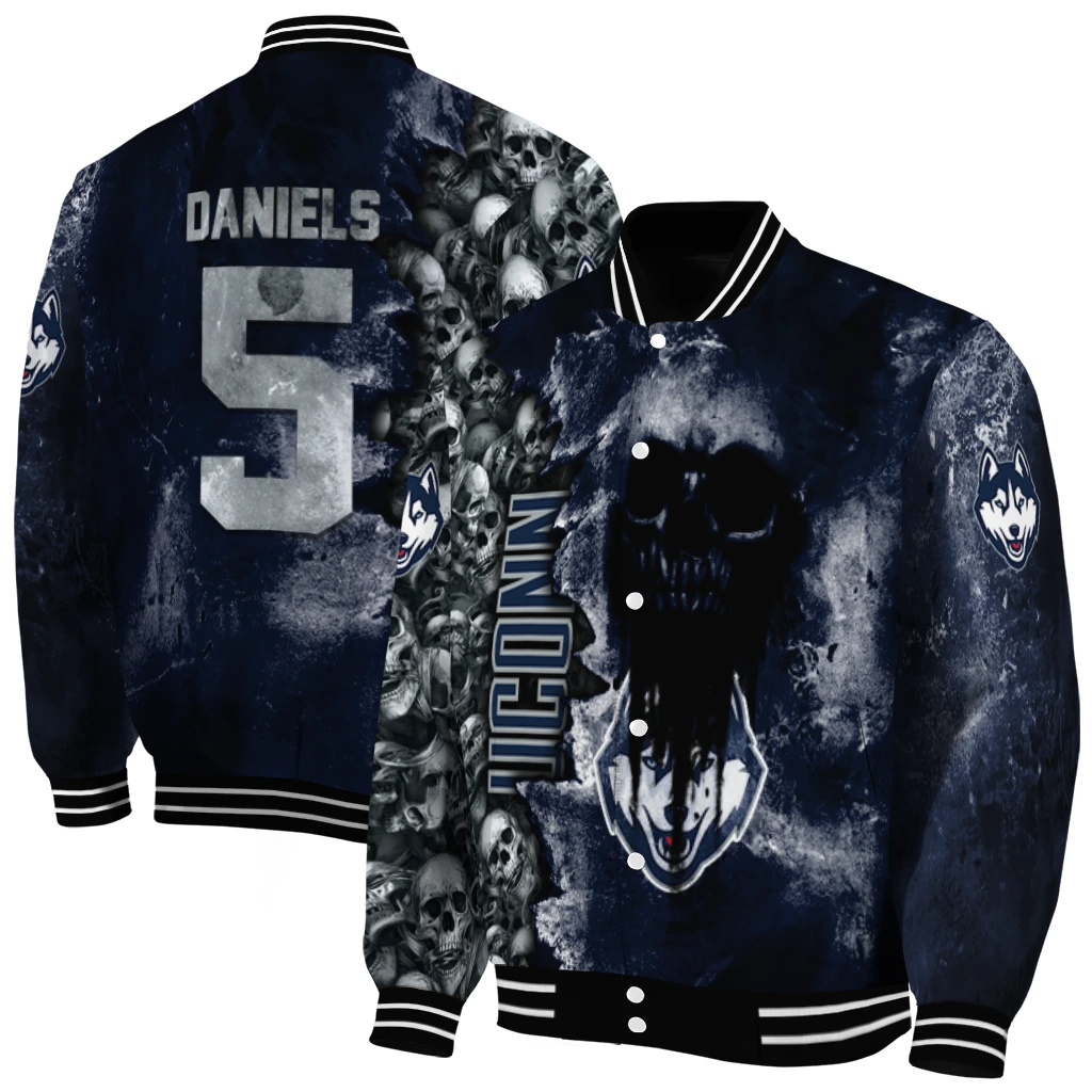 personalized uconn huskies skull cluster blue varsity jacket fashion forward personalized uconn huskies skull cluster blue varsity jacket fashion forward