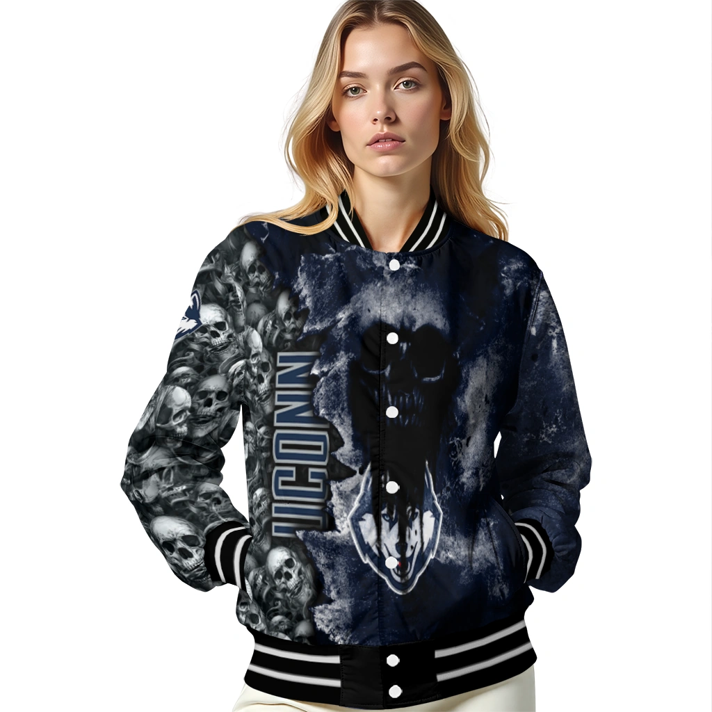 personalized uconn huskies skull cluster blue varsity jacket latest model personalized uconn huskies skull cluster blue varsity jacket latest model