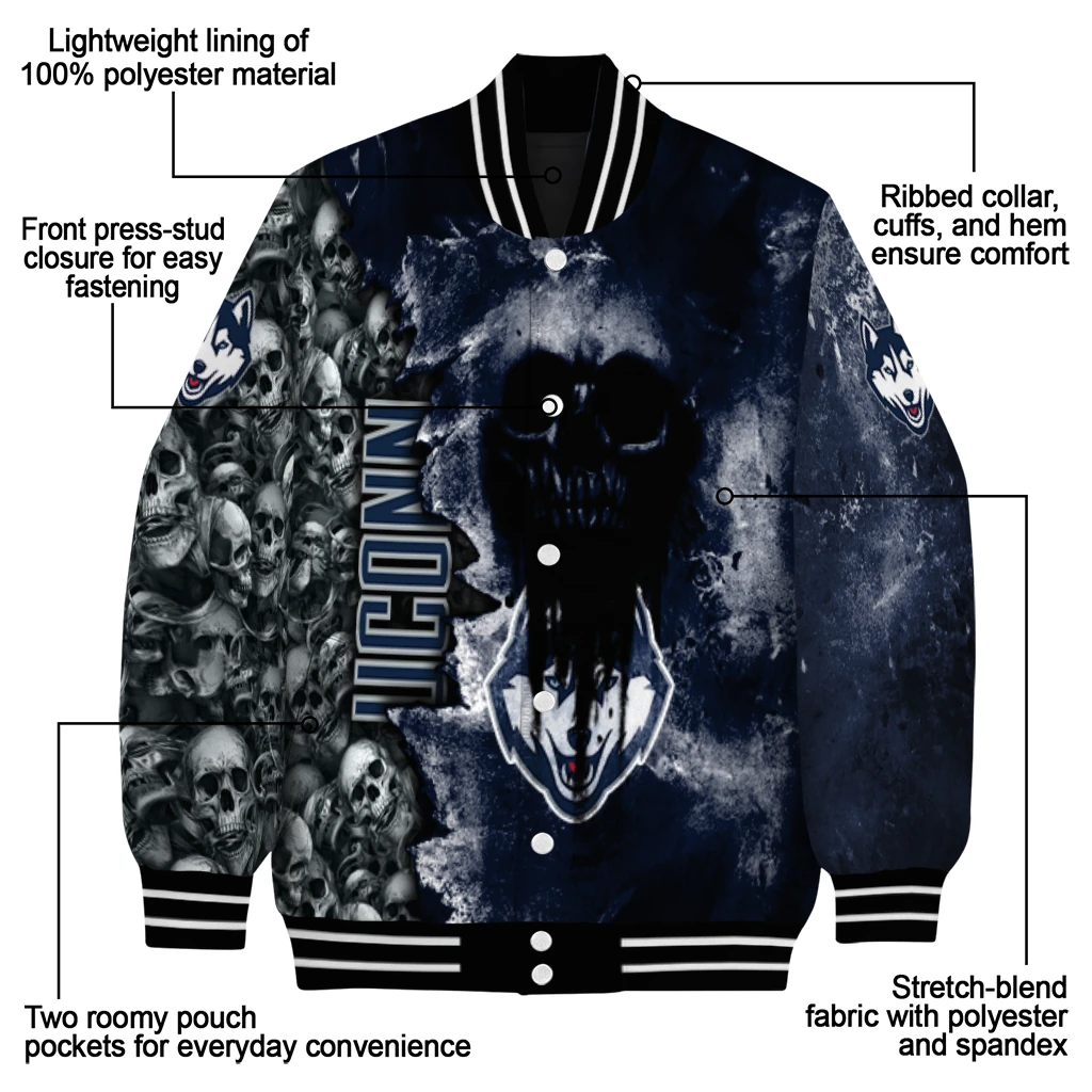 personalized uconn huskies skull cluster blue varsity jacket new arrival personalized uconn huskies skull cluster blue varsity jacket new arrival