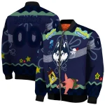 personalized uconn huskies spongebob playtime blue bomber jacket best selling