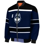 personalized uconn huskies stripe statement blue black bomber jacket best selling