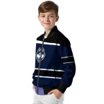 personalized uconn huskies stripe statement blue black bomber jacket best selling