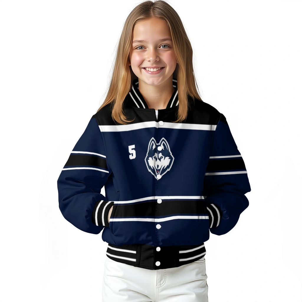 personalized uconn huskies stripe statement blue black varsity jacket top rated personalized uconn huskies stripe statement blue black varsity jacket top rated