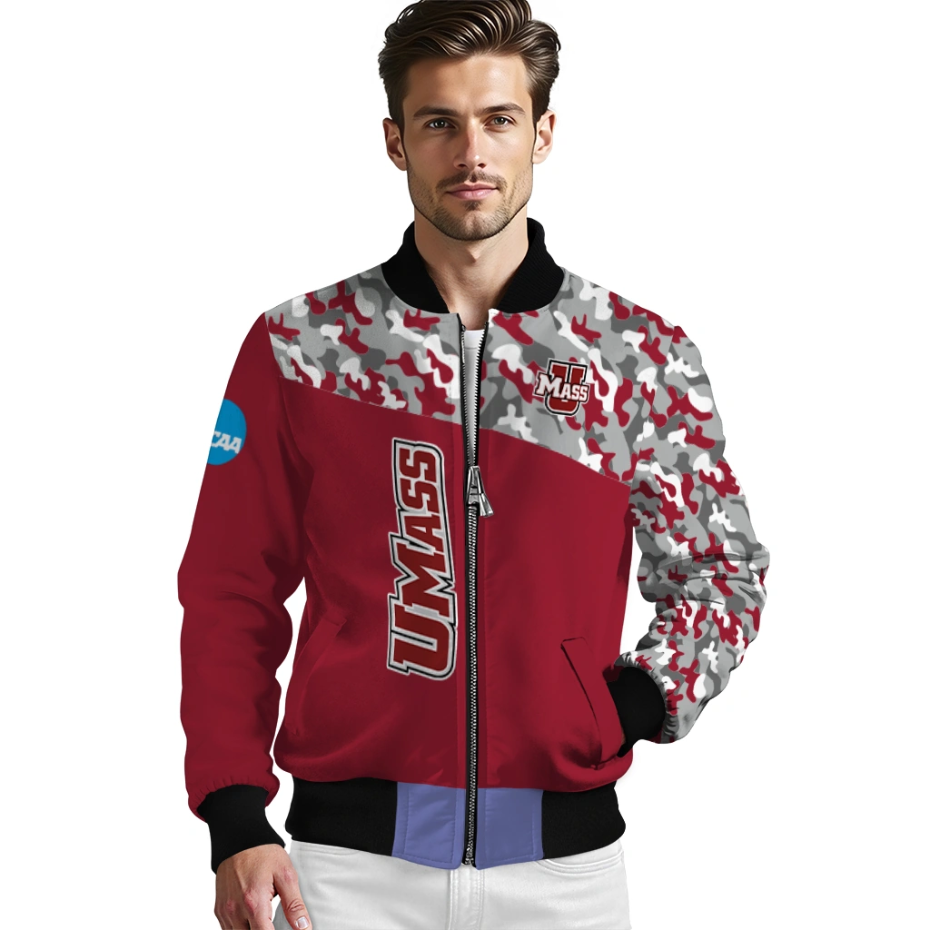 personalized umass minutemen camouflage splash red bomber jacket high quality personalized umass minutemen camouflage splash red bomber jacket high quality