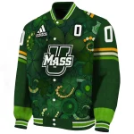 personalized umass minutemen shamrock vortex green varsity jacket best selling