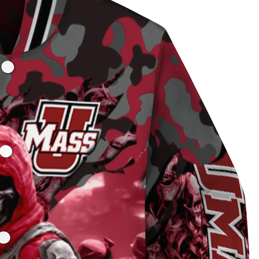 personalized umass minutemen skull horde red varsity jacket premium grade personalized umass minutemen skull horde red varsity jacket premium grade