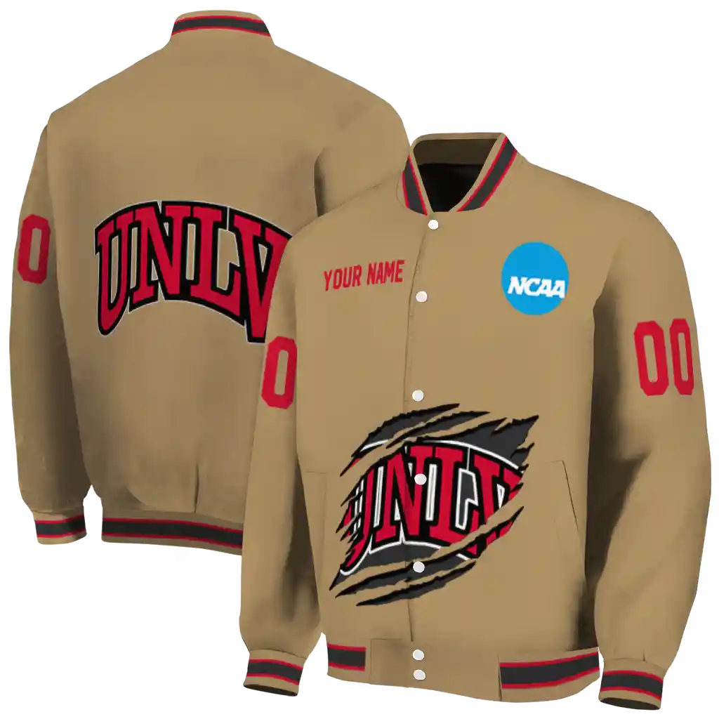 personalized unlv rebels claw effect beige varsity jacket fashion forward personalized unlv rebels claw effect beige varsity jacket fashion forward