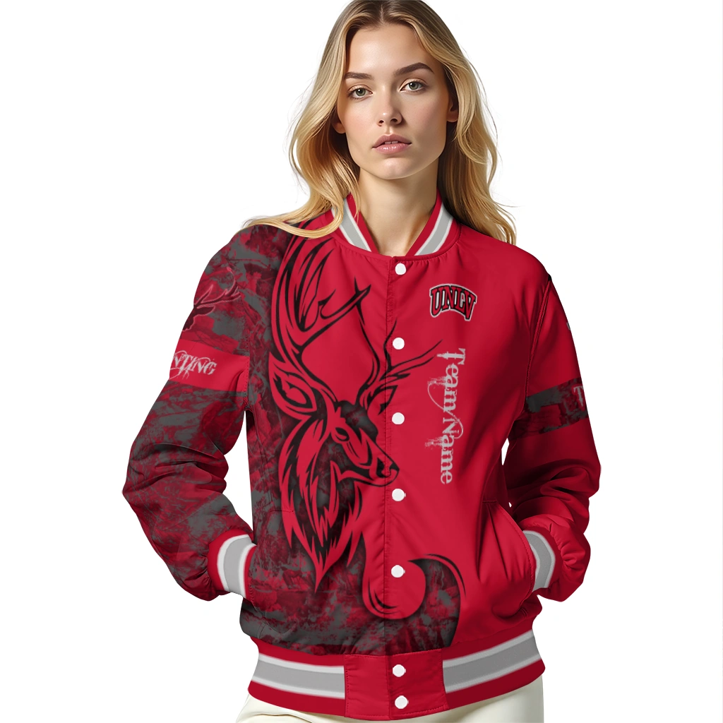 personalized unlv rebels tribal deer art red varsity jacket latest model personalized unlv rebels tribal deer art red varsity jacket latest model