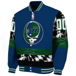 personalized utah jazz skull emblem navy black varsity jacket best selling