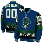 personalized utah jazz skull emblem navy black varsity jacket best selling