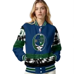 personalized utah jazz skull emblem navy black varsity jacket best selling