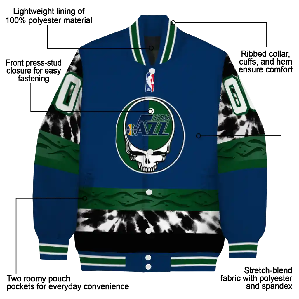 personalized utah jazz skull emblem navy black varsity jacket new arrival personalized utah jazz skull emblem navy black varsity jacket new arrival