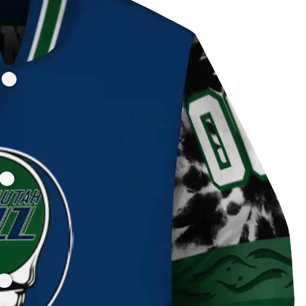 personalized utah jazz skull emblem navy black varsity jacket premium grade personalized utah jazz skull emblem navy black varsity jacket premium grade