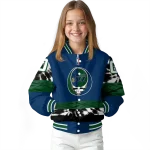 personalized utah jazz skull emblem navy black varsity jacket best selling