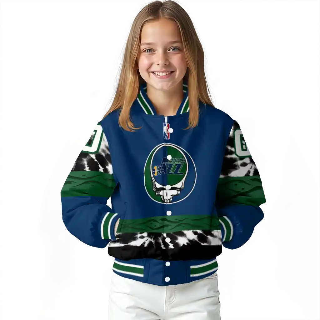 personalized utah jazz skull emblem navy black varsity jacket top rated personalized utah jazz skull emblem navy black varsity jacket top rated