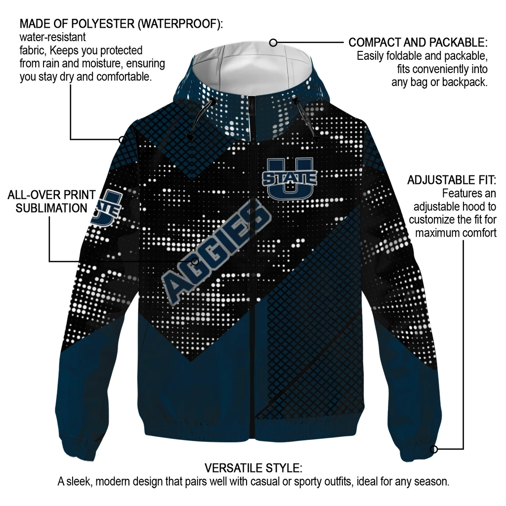 personalized utah state aggies arrow matrix navy black windbreaker jacket new arrival personalized utah state aggies arrow matrix navy black windbreaker jacket new arrival
