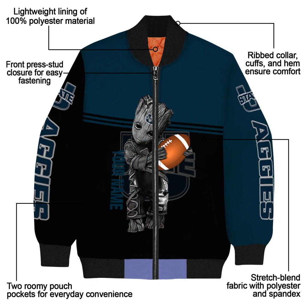 personalized utah state aggies groot football navy black bomber jacket new arrival personalized utah state aggies groot football navy black bomber jacket new arrival