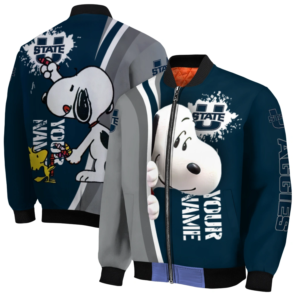 personalized utah state aggies snoopy head navy bomber jacket best selling personalized utah state aggies snoopy head navy bomber jacket best selling
