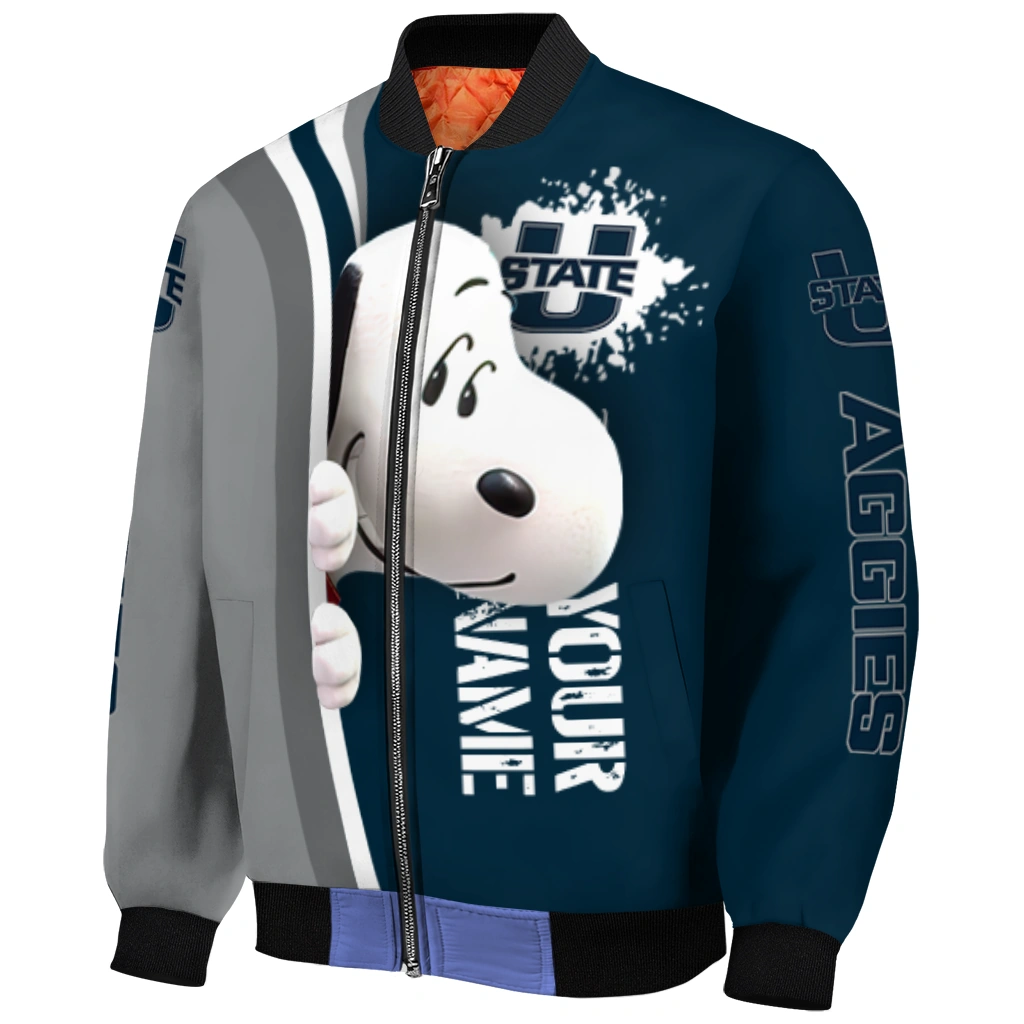 personalized utah state aggies snoopy head navy bomber jacket fashion forward personalized utah state aggies snoopy head navy bomber jacket fashion forward