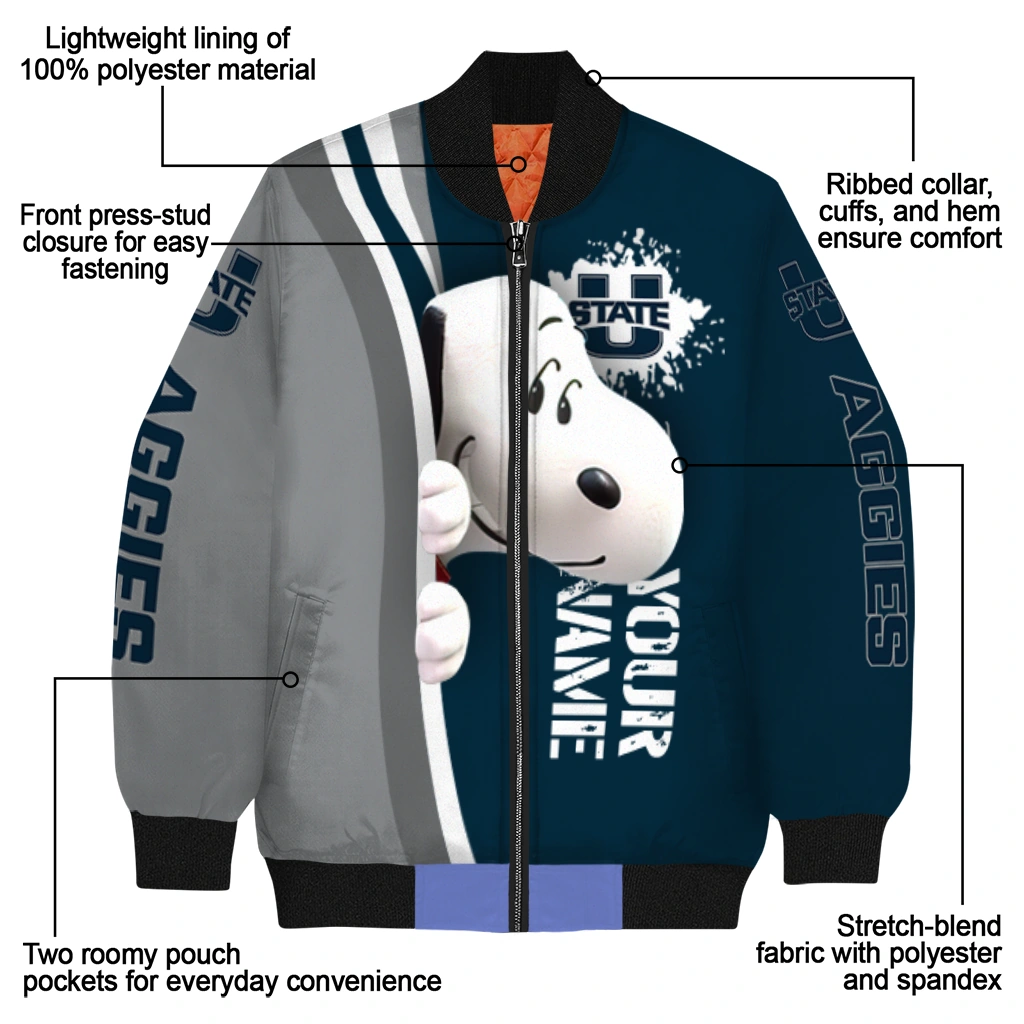 personalized utah state aggies snoopy head navy bomber jacket new arrival personalized utah state aggies snoopy head navy bomber jacket new arrival