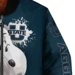 personalized utah state aggies snoopy head navy bomber jacket best selling