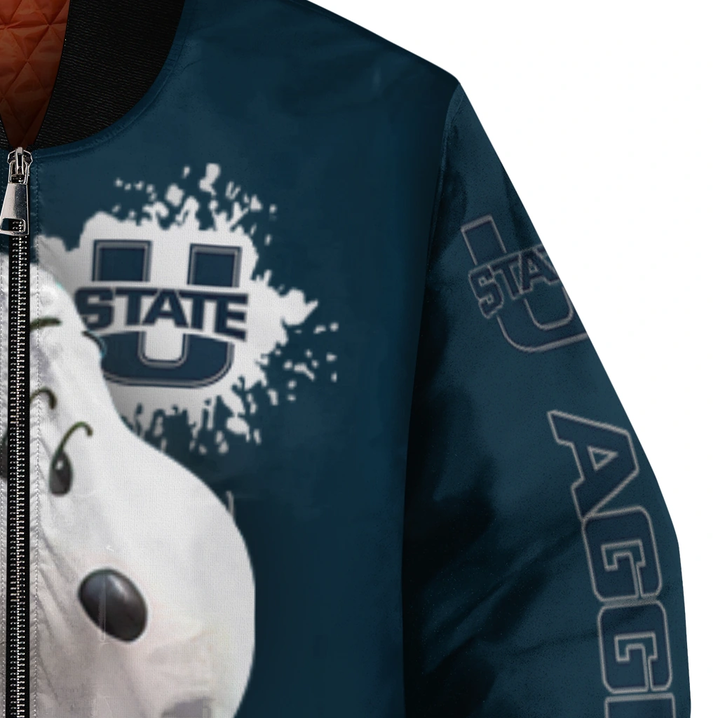 personalized utah state aggies snoopy head navy bomber jacket premium grade personalized utah state aggies snoopy head navy bomber jacket premium grade