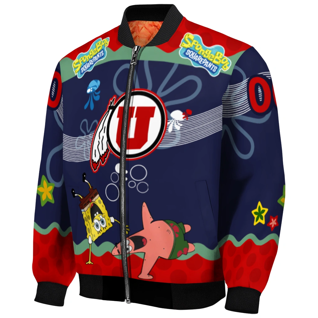 personalized utah utes spongebob playtime red blue bomber jacket fashion forward personalized utah utes spongebob playtime red blue bomber jacket fashion forward