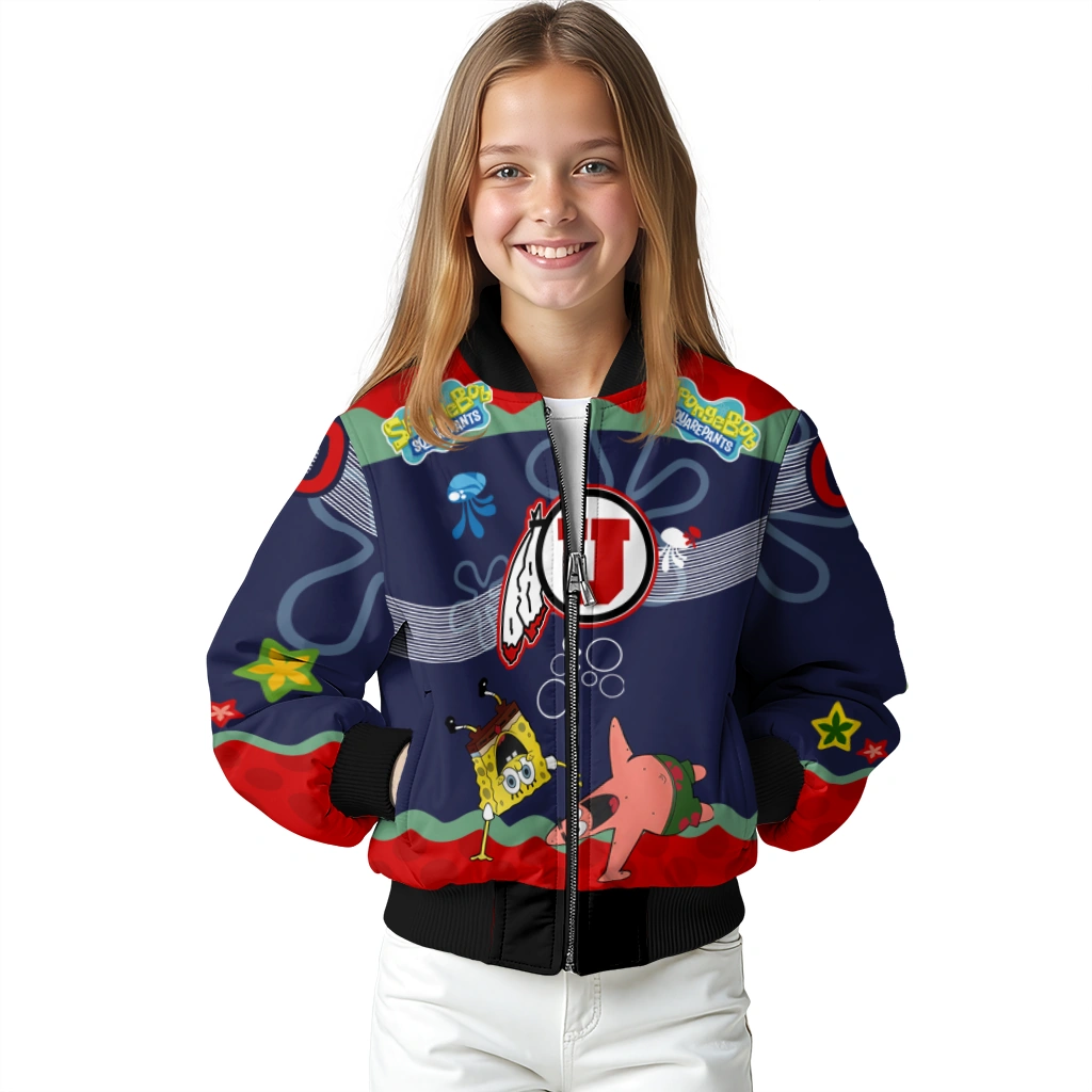 personalized utah utes spongebob playtime red blue bomber jacket top rated personalized utah utes spongebob playtime red blue bomber jacket top rated
