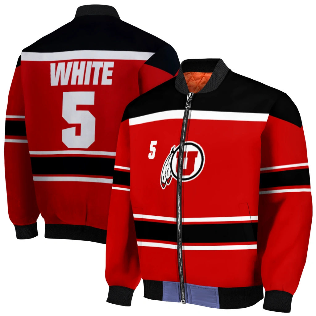 personalized utah utes stripe statement red black bomber jacket best selling personalized utah utes stripe statement red black bomber jacket best selling