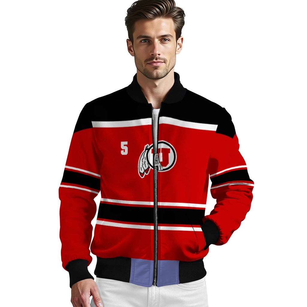 personalized utah utes stripe statement red black bomber jacket high quality personalized utah utes stripe statement red black bomber jacket high quality