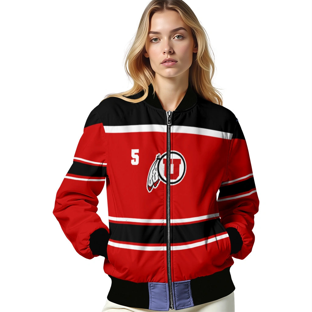 personalized utah utes stripe statement red black bomber jacket latest model personalized utah utes stripe statement red black bomber jacket latest model