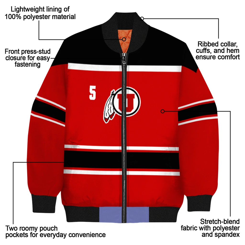 personalized utah utes stripe statement red black bomber jacket new arrival personalized utah utes stripe statement red black bomber jacket new arrival