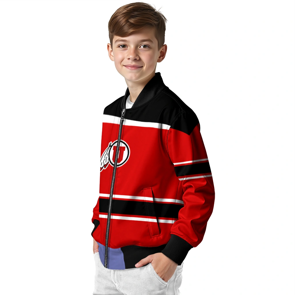 personalized utah utes stripe statement red black bomber jacket trendy personalized utah utes stripe statement red black bomber jacket trendy
