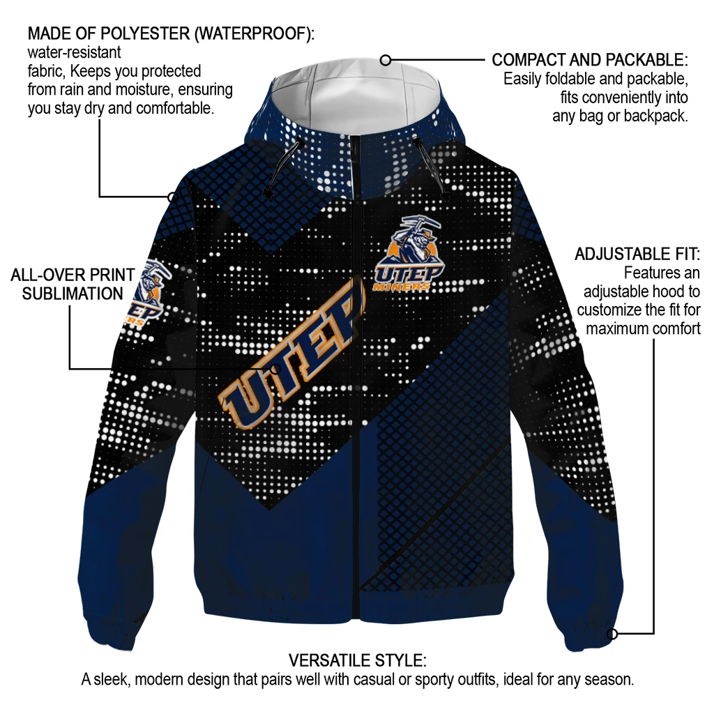 personalized utep miners arrow matrix blue black windbreaker jacket new arrival personalized utep miners arrow matrix blue black windbreaker jacket new arrival