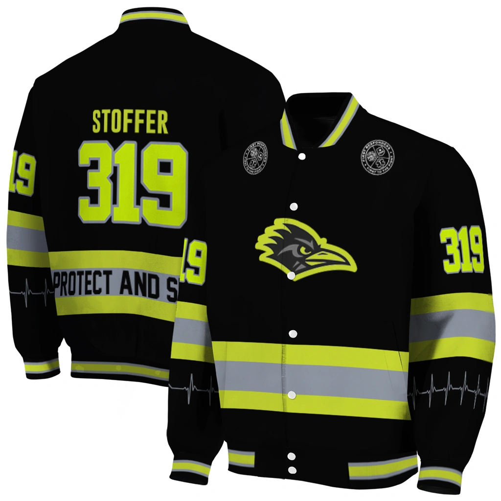 personalized utsa roadrunners heartbeat accent black green varsity jacket fashion forward personalized utsa roadrunners heartbeat accent black green varsity jacket fashion forward