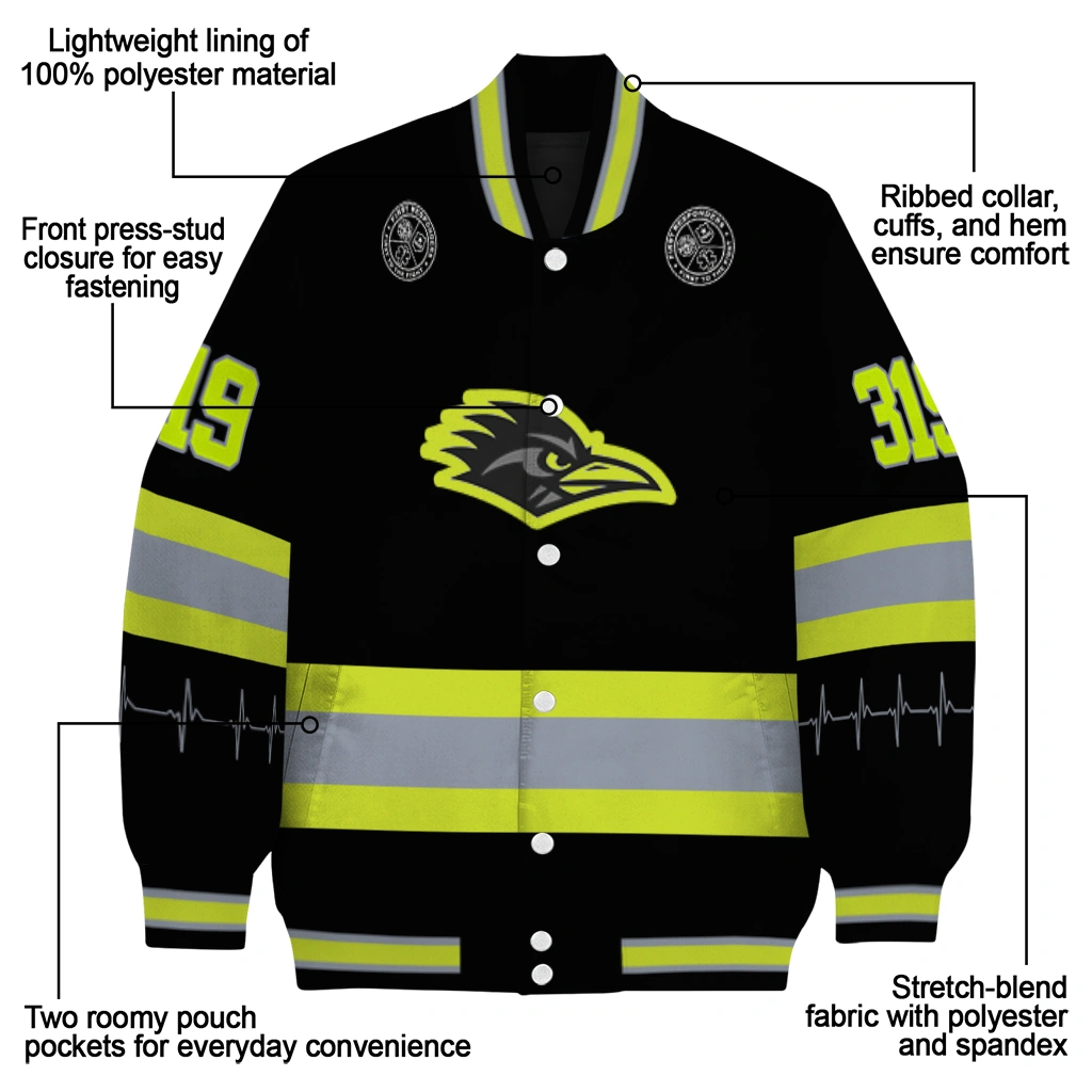 personalized utsa roadrunners heartbeat accent black green varsity jacket new arrival personalized utsa roadrunners heartbeat accent black green varsity jacket new arrival