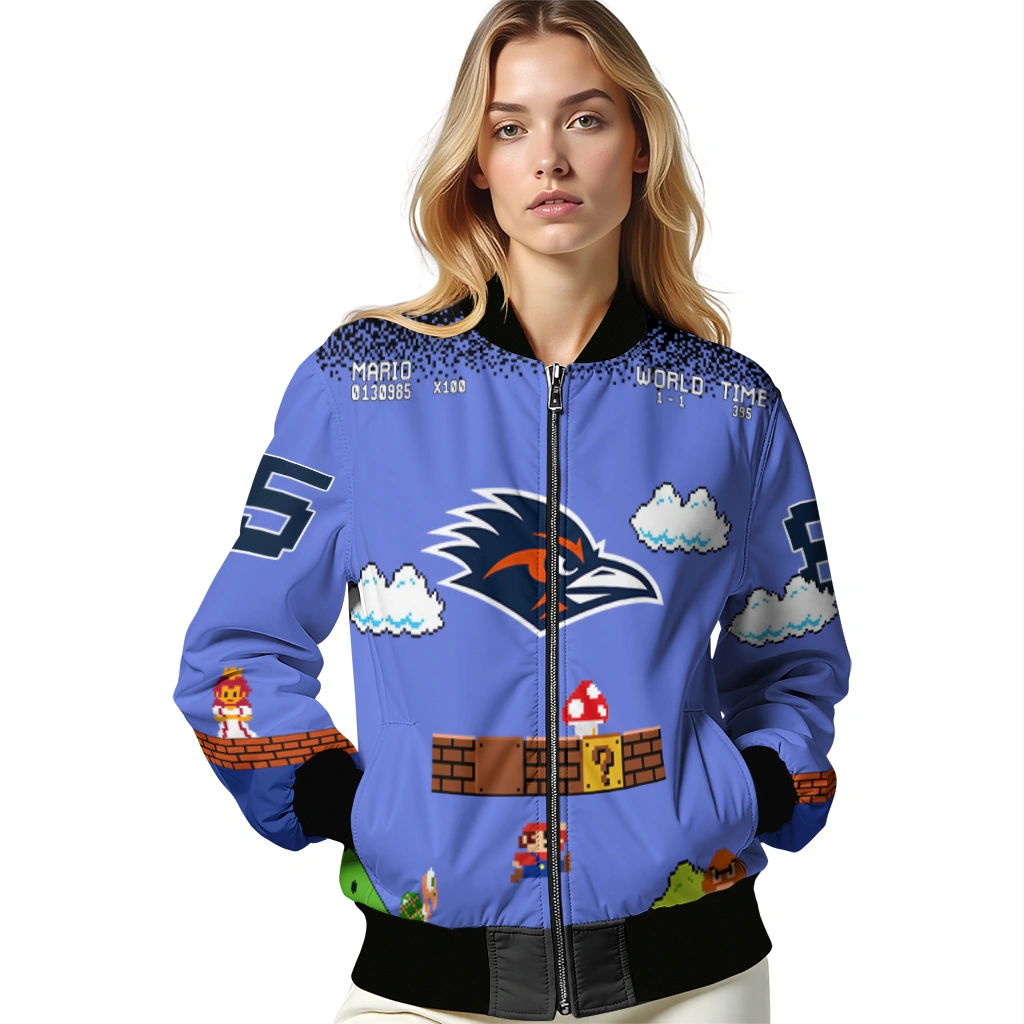personalized utsa roadrunners mario blocks blue black bomber jacket latest model personalized utsa roadrunners mario blocks blue black bomber jacket latest model