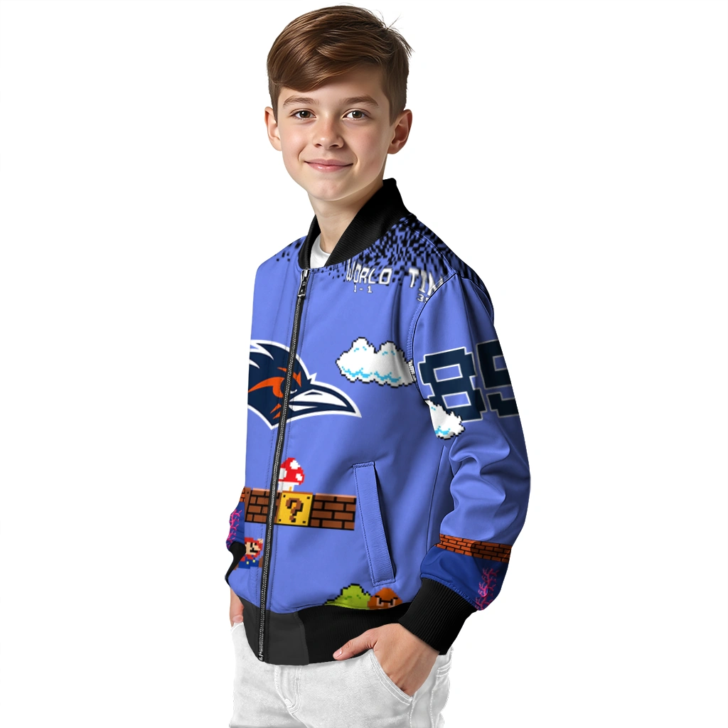 personalized utsa roadrunners mario blocks blue black bomber jacket trendy personalized utsa roadrunners mario blocks blue black bomber jacket trendy