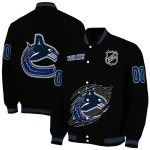 personalized vancouver canucks claw cut black varsity jacket best selling
