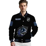 personalized vancouver canucks claw cut black varsity jacket best selling