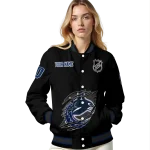 personalized vancouver canucks claw cut black varsity jacket best selling