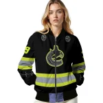 personalized vancouver canucks heartbeat accent black green bomber jacket best selling