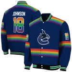personalized vancouver canucks rainbow jersey number blue varsity jacket best selling