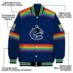 personalized vancouver canucks rainbow jersey number blue varsity jacket best selling