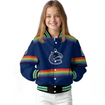 personalized vancouver canucks rainbow jersey number blue varsity jacket best selling