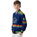 personalized vancouver canucks rainbow jersey number blue varsity jacket best selling