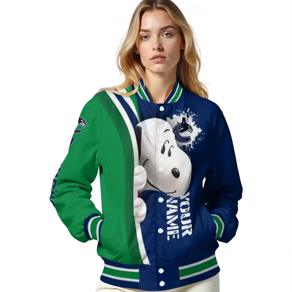 personalized vancouver canucks snoopy head blue varsity jacket latest model personalized vancouver canucks snoopy head blue varsity jacket latest model