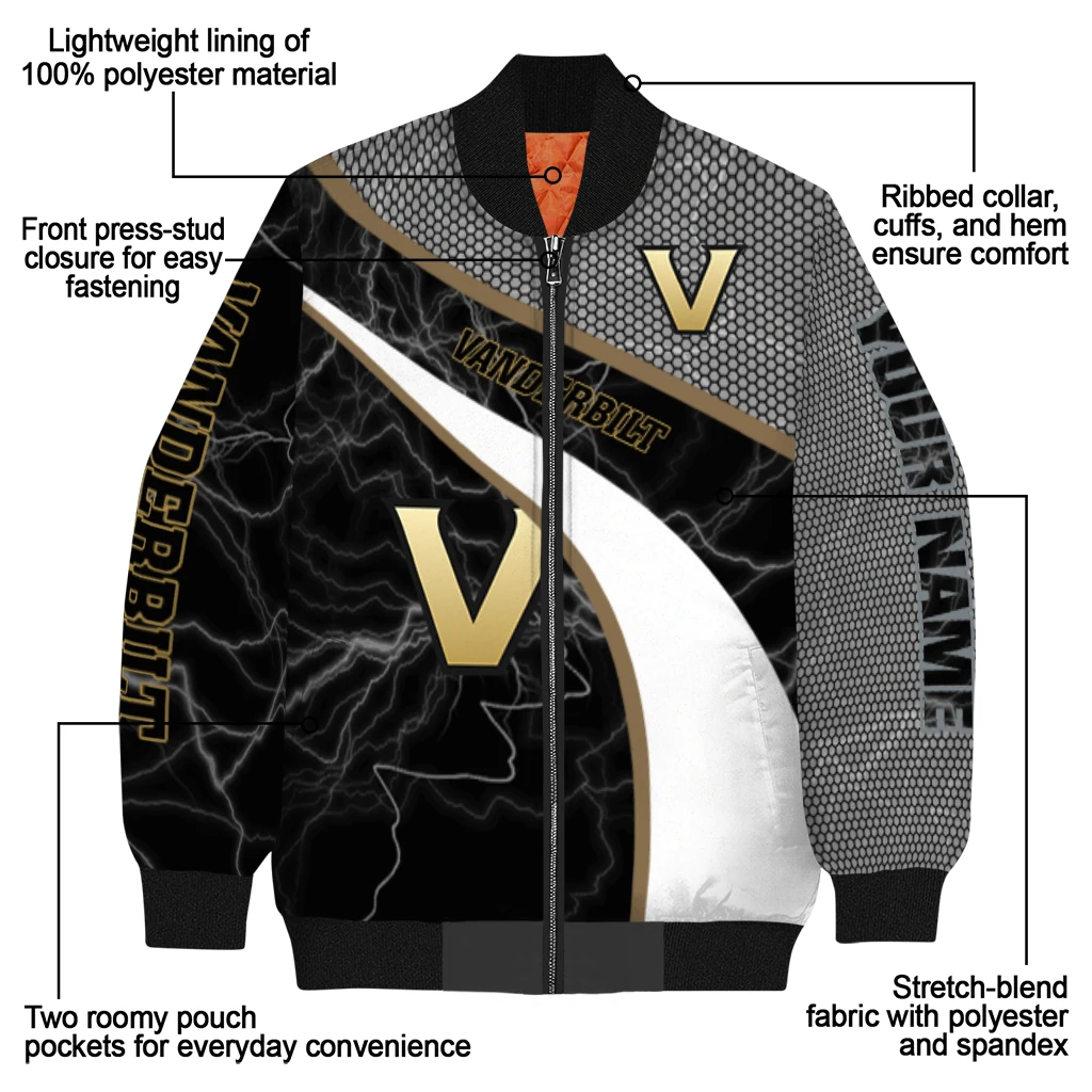 personalized vanderbilt commodores electric flash black bomber jacket new arrival personalized vanderbilt commodores electric flash black bomber jacket new arrival