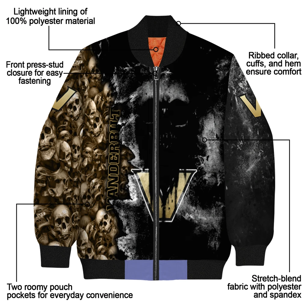 personalized vanderbilt commodores skull cluster black bomber jacket new arrival personalized vanderbilt commodores skull cluster black bomber jacket new arrival