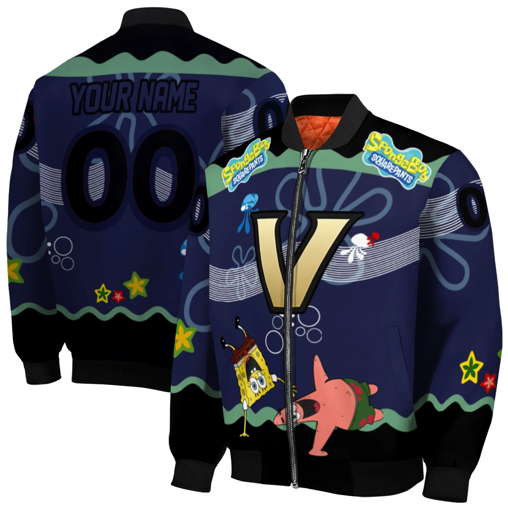 personalized vanderbilt commodores spongebob playtime black blue bomber jacket best selling personalized vanderbilt commodores spongebob playtime black blue bomber jacket best selling